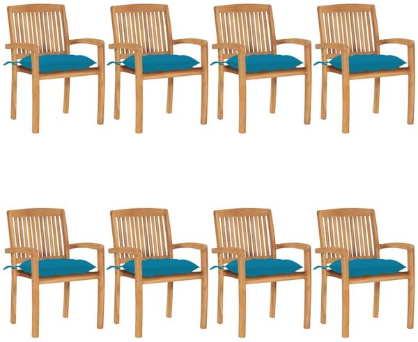 vidaXL Stapelbare Gartenstühle mit Kissen 8 Stk. Massivholz Teak 3073283