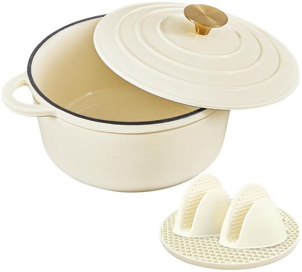 Zedelmaier Bräter Gusseisen Topf 22/24/26cm Incl. Silikon Topflappen Topfuntersetzer, (Set, 1 Pot mit 1 lid, 2 Ofenhandschuhe, 1 Topfuntersetzer), Backofengeeignet Induktionsgeeignet Zum Braten, Schmoren, Kochen