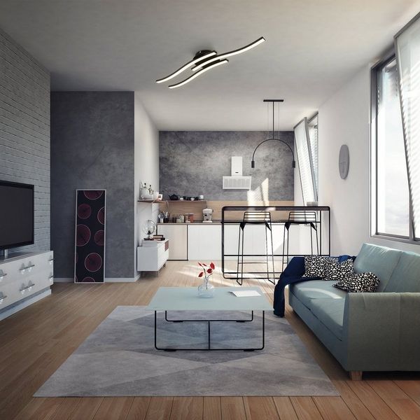 B.K.Licht Deckenleuchte moderne LED Deckenlampe 3-flammig wellenförmig 56x12 cm Wohnzimmer Flur, LED fest integriert, 3000K - Warmweiß, 3000K 230V LED Lampe 18W 1440lm Schafzimmer Flur schwarz BKL1432