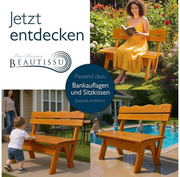 Beautissu Gartenbank Gartenbank Wetterfest Holz 2 Sitzer 120 cm breit Tromsö, Garten Holzbank Outdoor Robustes & Lackiertes Massivholz