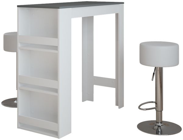 Bartisch-Set Repose Weiß/Anthrazit 45 x 110 cm mit 2 Barhockern Vicco