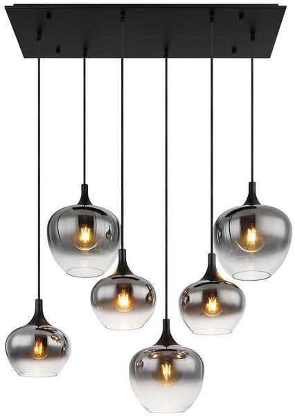 Hängeleuchte, 6-Flammig, Glas, rauch, schwarz, L 86 cm