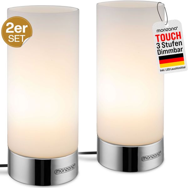 monzana 'Golau' Nachttischlampe, 2er-Set, dimmbar, E14, Ø10x24,5cm