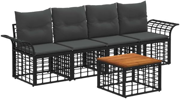 vidaXL Outdoor-Sofagarnitur 5 pcs Schwarz und Dunkelgrau Polyester 3437639