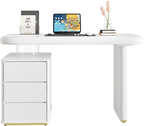 Schreibtisch, Moderner französischer Stil, Wolkenform, 3 Schubladen, verdickte Tischplatte und Beine, voll lackiert, MDF, Weiß, 117×50×74 cm Bild 6