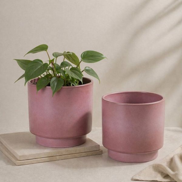 matches21 HOME & HOBBY Blumentopf Übertöpfe in Ø 13 cm, Blumentöpfe in Altrosa im 2er Set (2 St), Blumenübertöpfe aus Keramik für Zimmerpflanzen