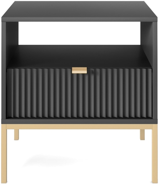 Selsey 'Vellore' Nachttisch mit Schublade, Schwarz mit goldenen Beinen, ca. 56 x 54 x 39 cm Bild 2