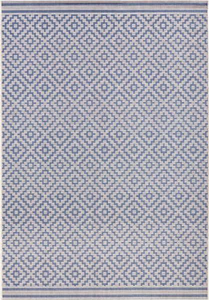 In- & Outdoor Teppich Raute blau/creme - 160x230x0,8cm