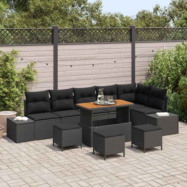 vidaXL Gartensofa-set mit Kissen 10 pcs Schwarz Poly Rattan 3364759