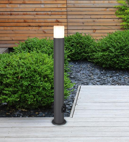 LED Wegeleuchte Pollerleuchte mit 2 Steckdosen in Anthrazit Höhe 80cm IP44