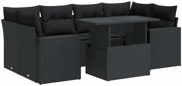 vidaXL 7-tlg. Garten-Sofagarnitur mit Kissen Schwarz Poly Rattan 3326266