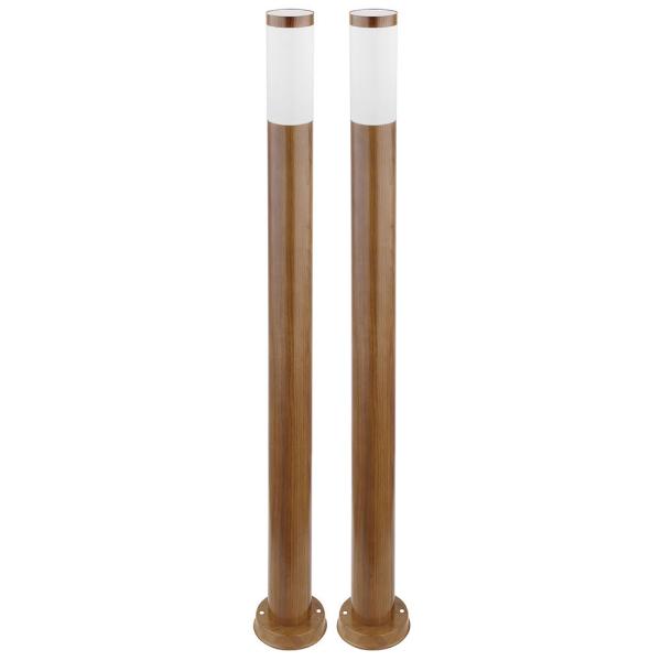 2er Set Stehleuchte, Außen, Edelstahl, Holz-Optik, H 110 cm