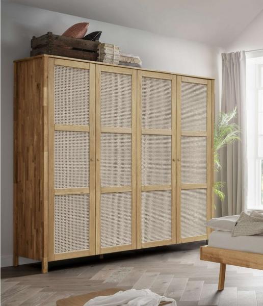 Kleiderschrank FRIA 4 Türen Wildeiche geölt mit Wiener Geflecht