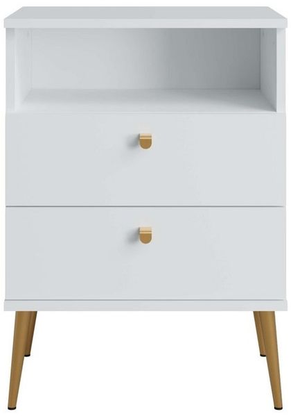 INOSIGN Nachtkommode Elyria Nachttisch Nachtschrank Bestseller - ideal für Boxspringbett, mit goldfarbenen Griffen und Füßen,50cm breit,69cm hoch,2 Schubladen