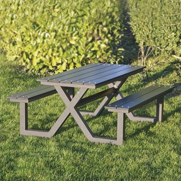 Kinder-Tisch-/Bank-Set X-Modell schwarz Nonwood und Anthrazitstahl HORTUS (801-090)