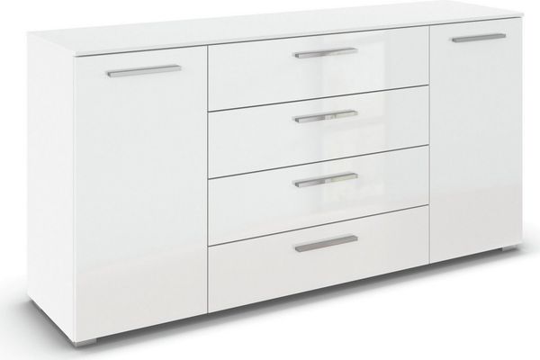 rauch Kombikommode Sideboard Schubkommode Kommode MONTCLAR Front Dekor/Hochglanz/Glas (Breite 160 / Höhe 81 cm, 2 Einlegeböden, inkl. Soft-Close-Funktion), 2-türig, 4 geräumige Schubladen, viele Griffvarianten MADE IN GERMANY