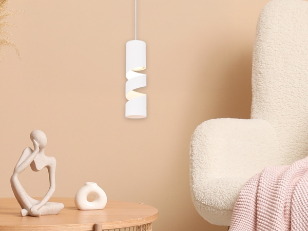 Moderne kleine Pendelleuchte STREAM 1-flammig aus Metall in Weiß, Ø 12cm