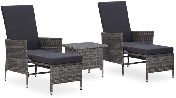 vidaXL 3-tlg. Garten-Lounge-Set mit Kissen Poly Rattan Grau 3059373