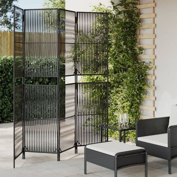 Paravent Raumteiler 4-tlg. Schwarz Poly Rattan