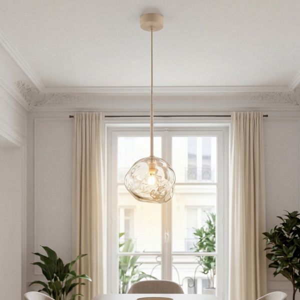 Licht-Erlebnisse Pendelleuchte UMERA, ohne Leuchtmittel, Metall Rauchglas G9 rund D: 15 cm H: max. 150 cm Beige Cognac Modern