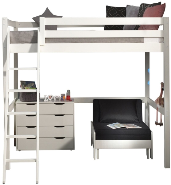 Hochbett Karolina 209x215x190 Kinderbett Massivholz+MDF Weiß