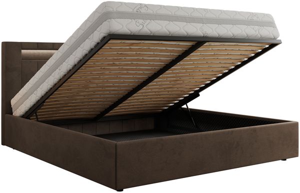 Polsterbett GOLD 5 CLASSIC 200 x 200 cm mit LED-Beleuchtung & Bettkasten, Doppelbett inkl. Lattenrost, Metall-Lift-System & Stauraum - Braun Velvet Bild 6