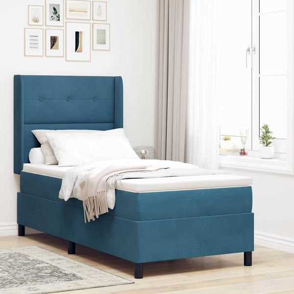 vidaXL Boxspringbett mit Kopfteil Blau 100 x 200 cm Samt 3342000