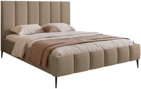 Selsey 'Sarafino' Polsterbett mit Bettkasten, Lattenrost und Metallfüßen, dunkelbeige, 140x200 cm