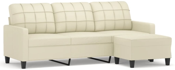 vidaXL 3-Sitzer-Sofa mit Hocker Schwarz 180 cm Kunstleder , Creme