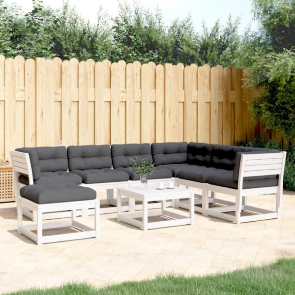 vidaXL 7-tlg. Garten-Lounge-Set mit Kissen Weiß Massivholz Kiefer 3216936