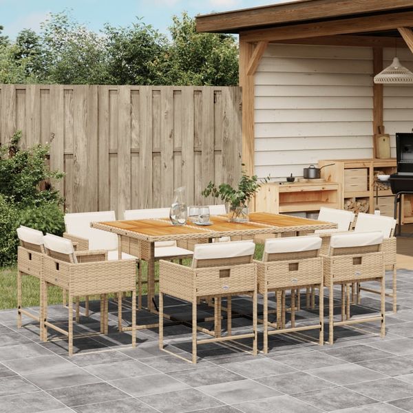 vidaXL 11-tlg. Garten-Essgruppe mit Kissen Beige Poly Rattan 3278163