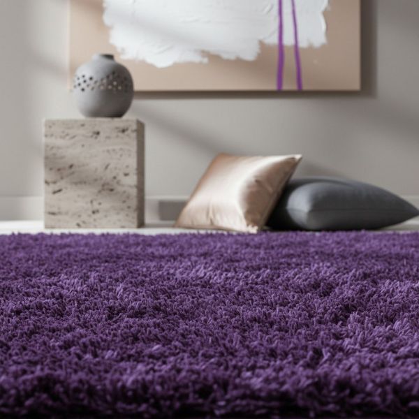 KADIMA DESIGN Teppich SALZACH Shaggy Langflor Wohnzimmer Schlafzimmer Waschbar Flauschig, Rund, Höhe: 52 mm, Violett, 80x80 cm, Wohnzimmerteppich Strapazierfähig Waschbar