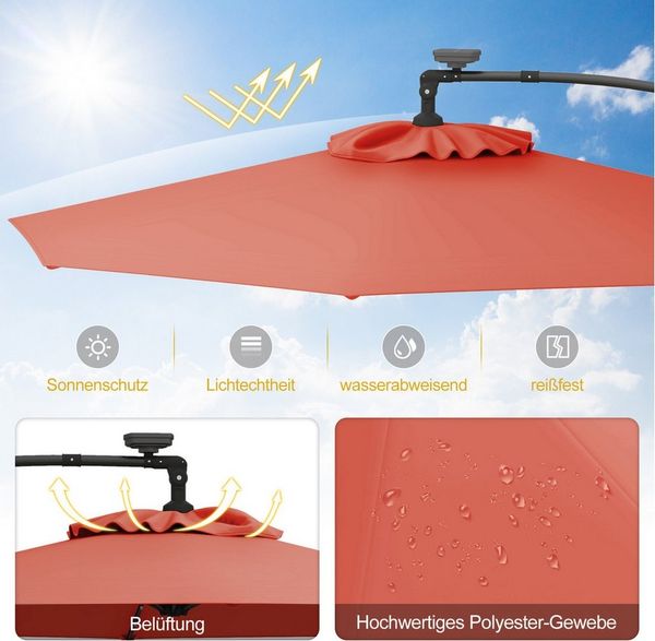 COSTWAY Sonnenschirm, LxB: 300,00x300,00 cm, mit LED, Kurbel, neigbar