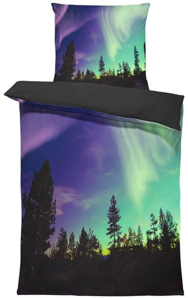 One Home Bettwäsche Fotodruck, Mikrofaser, 4 teilig, Polarlichter Nordlichter, Knitterfrei Weich für Sommer und Winter