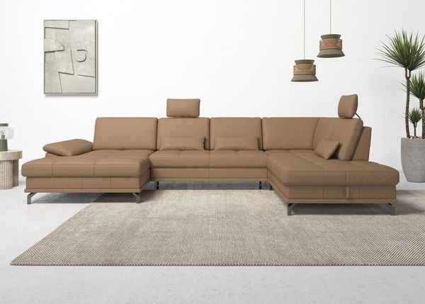 Places of Style Wohnlandschaft Costello U-Form, B: 363 cm mit Sitztiefen-, Armteilverstellung &, 3 Nierenkissen, optional Bettfunktion & Bettkasten