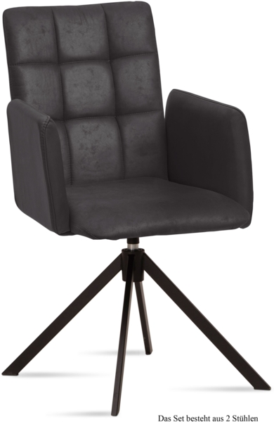 Armlehnstuhl drehbar (2er-Set) Deeann 52x91x60 Schwarz/Anthrazit
