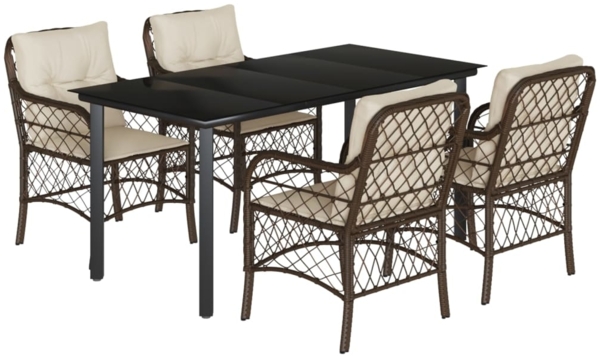 vidaXL 5-tlg. Garten-Essgruppe mit Kissen Braun Poly Rattan 3212120