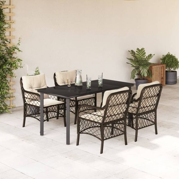 vidaXL 5-tlg. Garten-Essgruppe mit Kissen Braun Poly Rattan 3212120