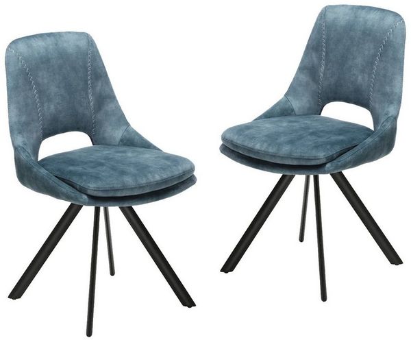 Jiexi Esszimmerstuhl Esszimmerstühle aus blauem Samt mit schwarzen Metallbeinen