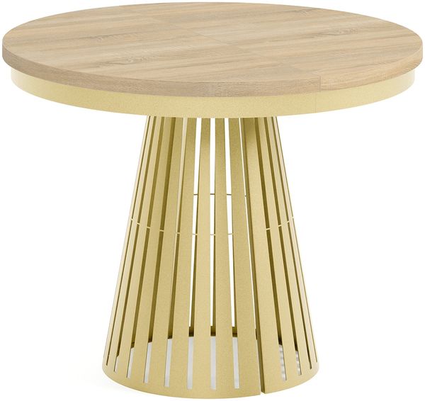 MEBLINI Esstisch Rund Ausziehbar aus Metall - 100-176x76 cm - CONEY - Sonoma Eiche/Golden - Loft - Esszimmertisch Modern - Küchentisch - Ausziehtisch - Round Dining Table