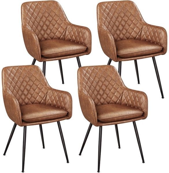 Yaheetech 4er Set Polsterstühle mit Armlehnen und Rautenmuster, Metallgestell, 61 x 55 x 85 cm, Braun