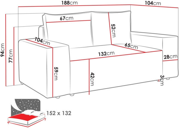 Schlafsofa Magerio Small Cord (Farbe: Poso 01, 140 x 200) Bild 5