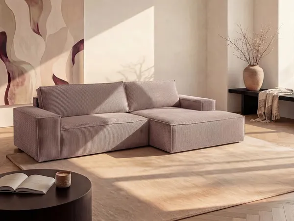 Vente-unique - Ecksofa mit Schlaffunktion - Ecke Rechts - Cord - Hellviolett - AMELIA