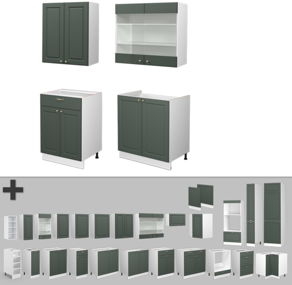 Singleküche Fame-Line Grün-Gold Landhaus/Weiß 140 cm , AP Marmor Vicco Bild 6