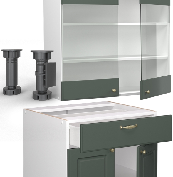 Singleküche Fame-Line Grün-Gold Landhaus/Weiß 140 cm , AP Marmor Vicco Bild 5