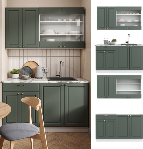 Singleküche Fame-Line Grün-Gold Landhaus/Weiß 140 cm , AP Marmor Vicco Bild 2