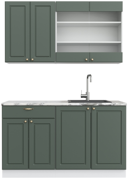 Singleküche Fame-Line Grün-Gold Landhaus/Weiß 140 cm , AP Marmor Vicco