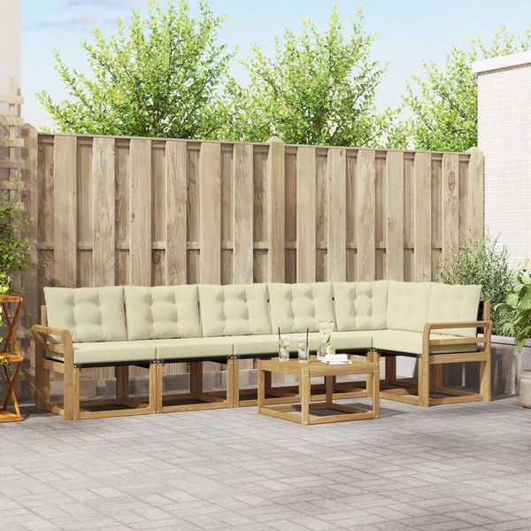 vidaXL Outdoor-Sofagarnitur mit Kissen 7 pcs Weiß und Creme 3389548