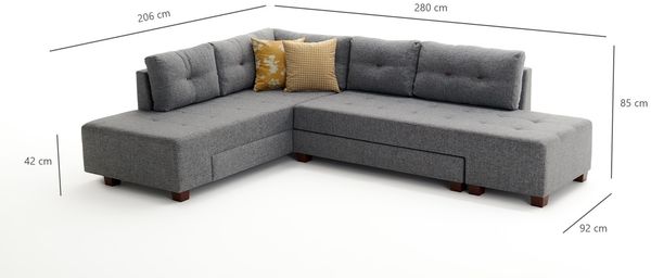 Eckschlafsofa, 'Manama', 85 x 206 x 280, Grau Bild 7