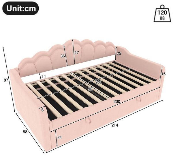 Ulife Daybett Polsterbett Elegantes Tagesbett Schlafsofa mit LED-Beleuchtung, Hydraulisch Bett, Mit Stauraum, 90x200cm